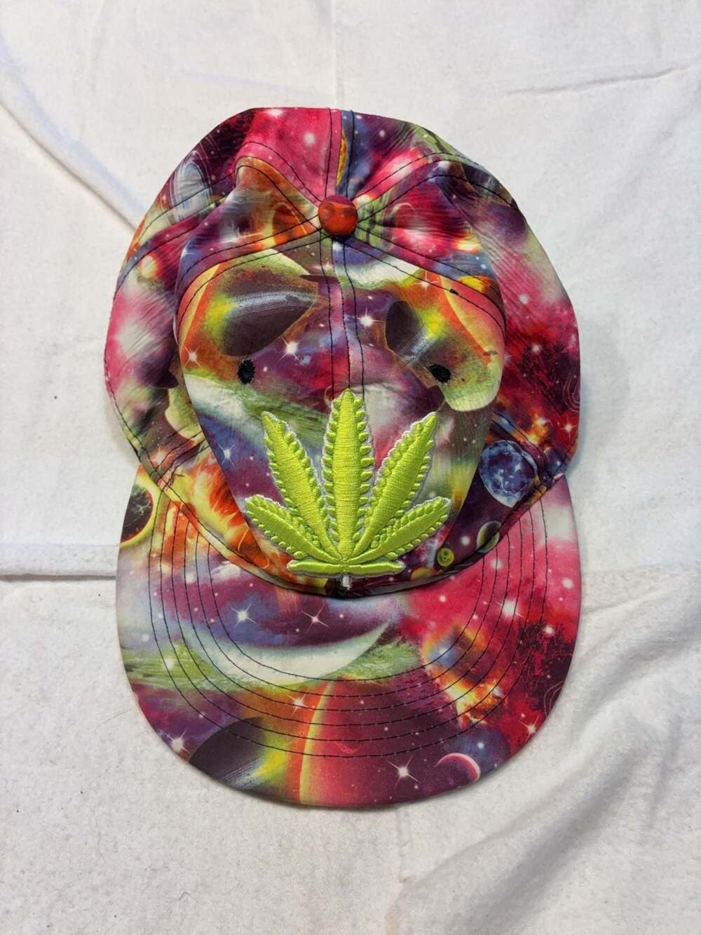 Sport Galaxy Print Snapback Hat with Embroidered Leaf